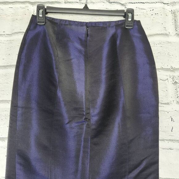 Nina Ricci Women's Black Purple Silk Wool Blend Back Zipper Pencil Skirt 38 XS 2 - Picture 6 of 12